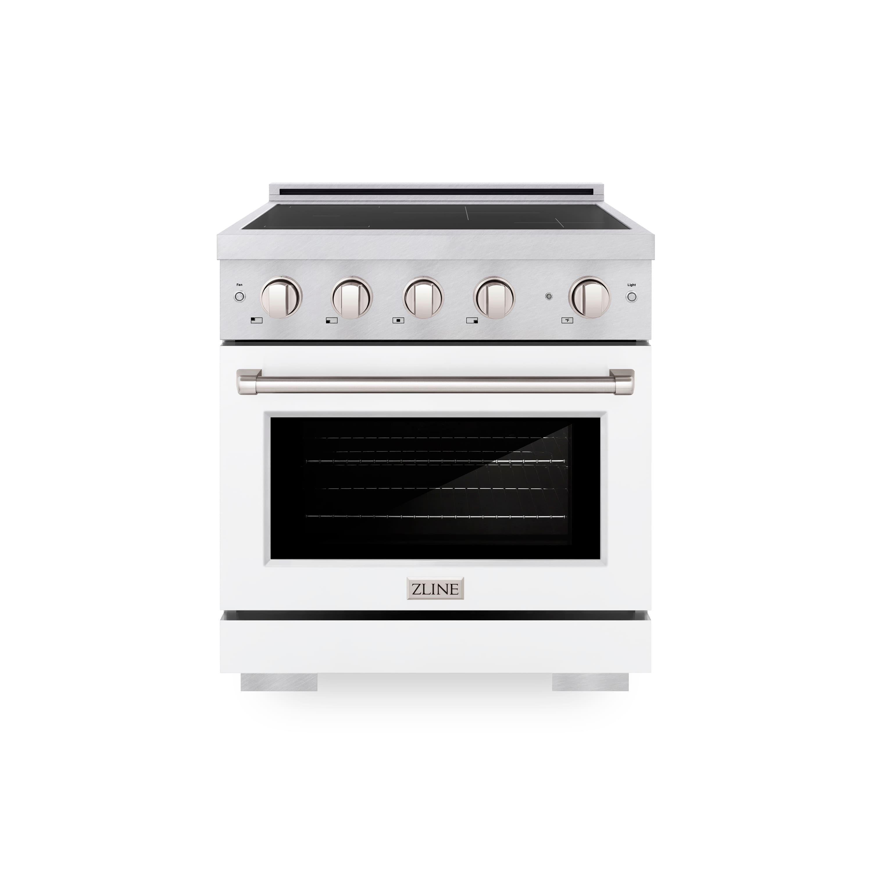 ZLINE - 30 in. 4.2 cu. ft. Paramount Freestanding Induction Range with 4 Burners and Electric Oven in Satin Steel w/ White Door - Matte White