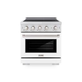 ZLINE - 30 in. 4.2 cu. ft. Paramount Freestanding Induction Range with 4 Burners and Electric Oven in Satin Steel w/ White Door - Matte White