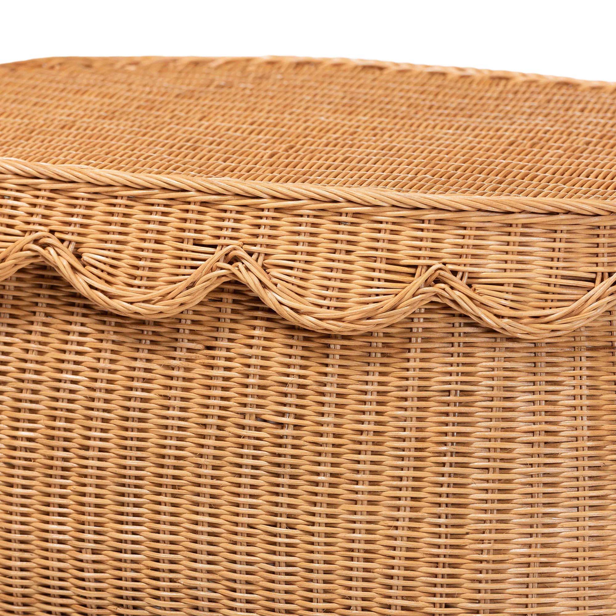 Alt View 1. bali & pari - Ayleen Natural Rattan Basket with Scalloped Lid – Handwoven Wicker Storage Box, Boho Coastal Home Décor, Medium - Light Honey.