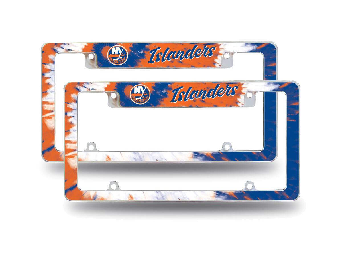 New York Islanders Chrome Metal (Set of 2) License Plate Frames with Bold Tie Dye Design