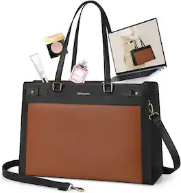 Vulpecula Spade - Laptop Bag for Women PU Vegan Leather Work Tote Bag Waterproof Womens Briefcase Designer Computer Bags - Black & Brown