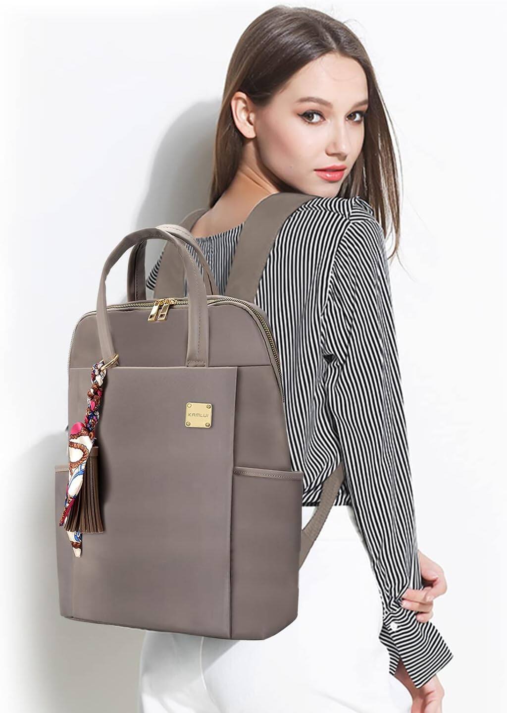 Left. Live At Space - Laptop Backpack Women 15.6-inch Computer Purse Travel Lightweight Satchel Daypack 16-inch Water-resistant Business... - Khaki239.