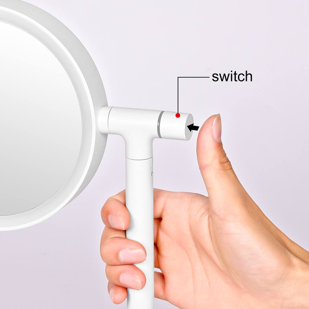 Left. Oumilen - Round LED Makeup Mirror Lamp,White 5.2 Inch Rechargeable Vanity Mirror Adjustable Brightness 180° Rotation Storage Base.