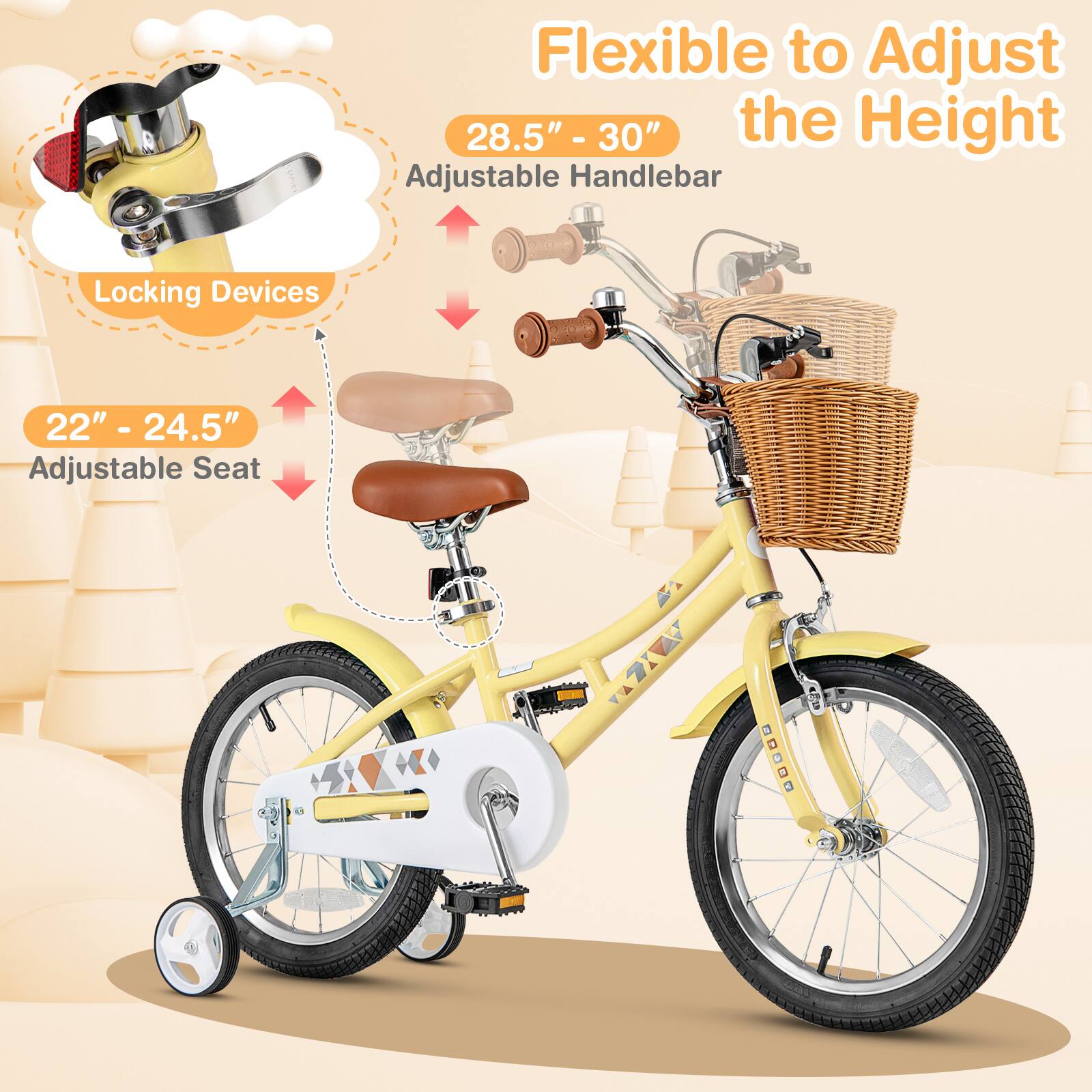 Flexible to Adjust the Height

- 28.5" - 30" Adjustable Handlebar
- 22" - 24.5" Adjustable Seat
- Locking Devices