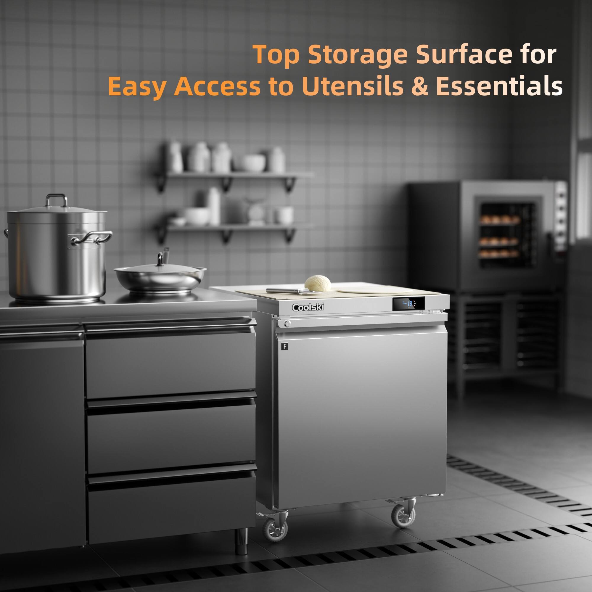 Top Storage Surface for Easy Access to Utensils & Essentials