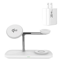 RISOKEYS - 3-in-1 Qi2 Magnetic Wireless Charger with charging Port - 15W Phone Stand Compatible with Apple Samsung Watch, Earphones - White