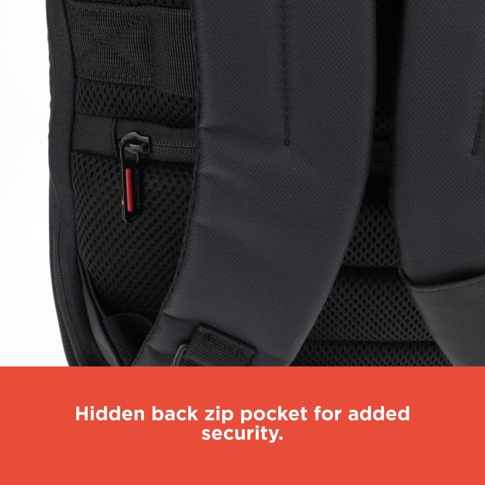 Hidden back zip pocket for added security.