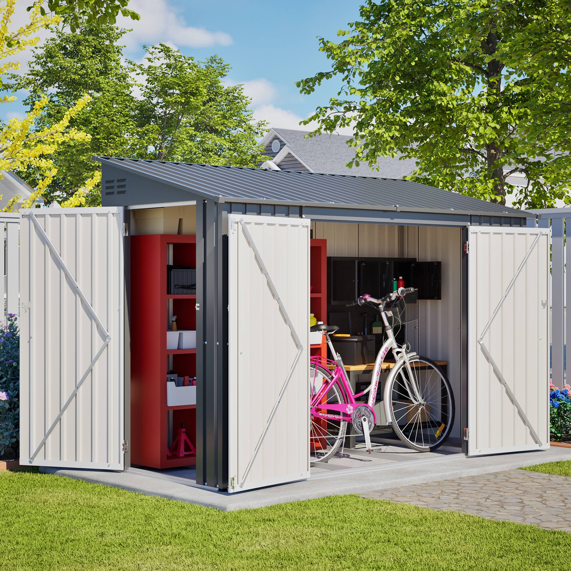 Left. Mondawe - 9x4 FT Outdoor Storage Shed with Lockable Door - Grey.