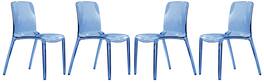 LeisureMod - Murray 4-Pieces Modern Plastic Dining Chair with Transparent Design Fully Assemlbed - Transparent Blue