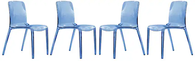 Front. LeisureMod - Murray 4-Pieces Modern Plastic Dining Chair with Transparent Design Fully Assemlbed - Transparent Blue.