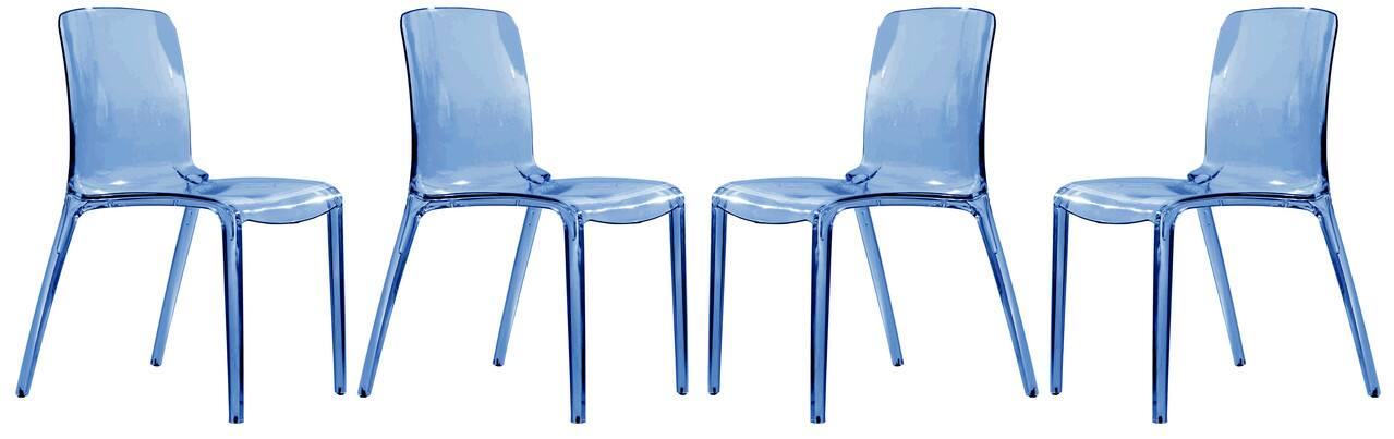 Front. LeisureMod - Murray 4-Pieces Modern Plastic Dining Chair with Transparent Design Fully Assemlbed - Transparent Blue.