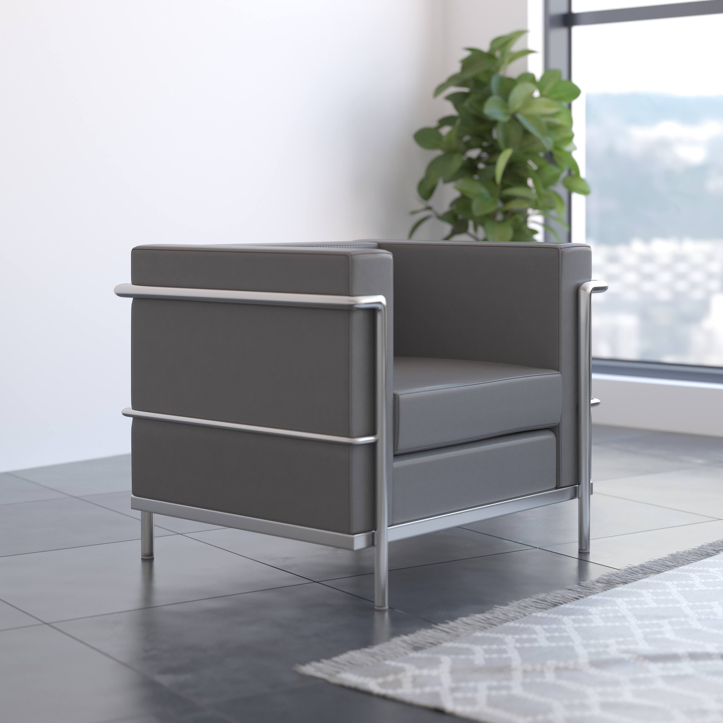 Angle. Flash Furniture - Hercules Regal Series Contemporary Gray LeatherSoft Chair with Encasing Frame - Gray.