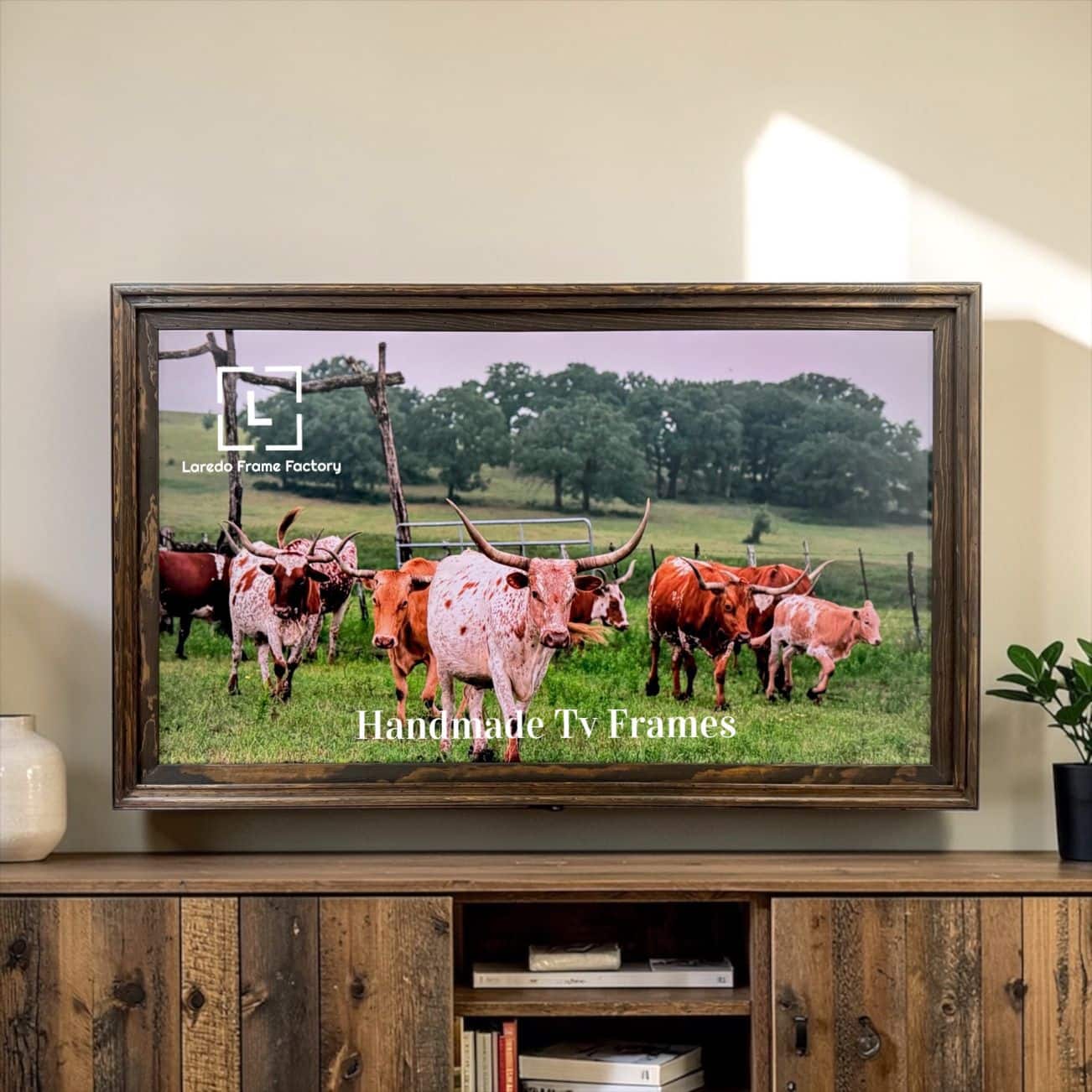 LAREDO FRAME FACTORY - 65 inch Hisense Canvas TV Frame, Canvas TV by Hisense - RUSTIC DARK WOOD