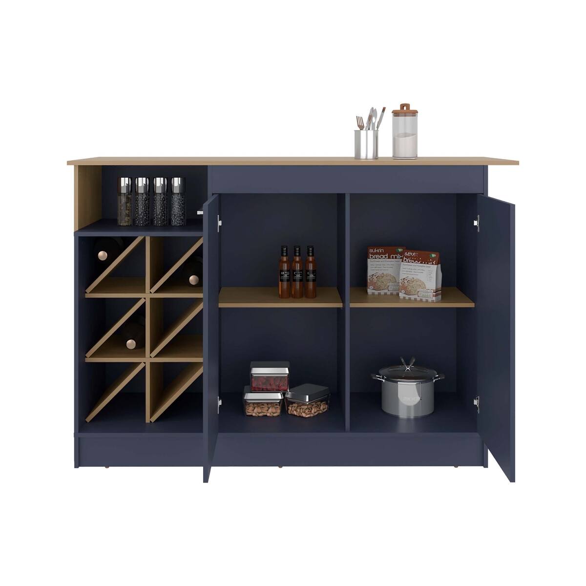 Loheer Natural Kitchen Cabinet with Bottle Rack 63.3in Wide Oak - Best Buy