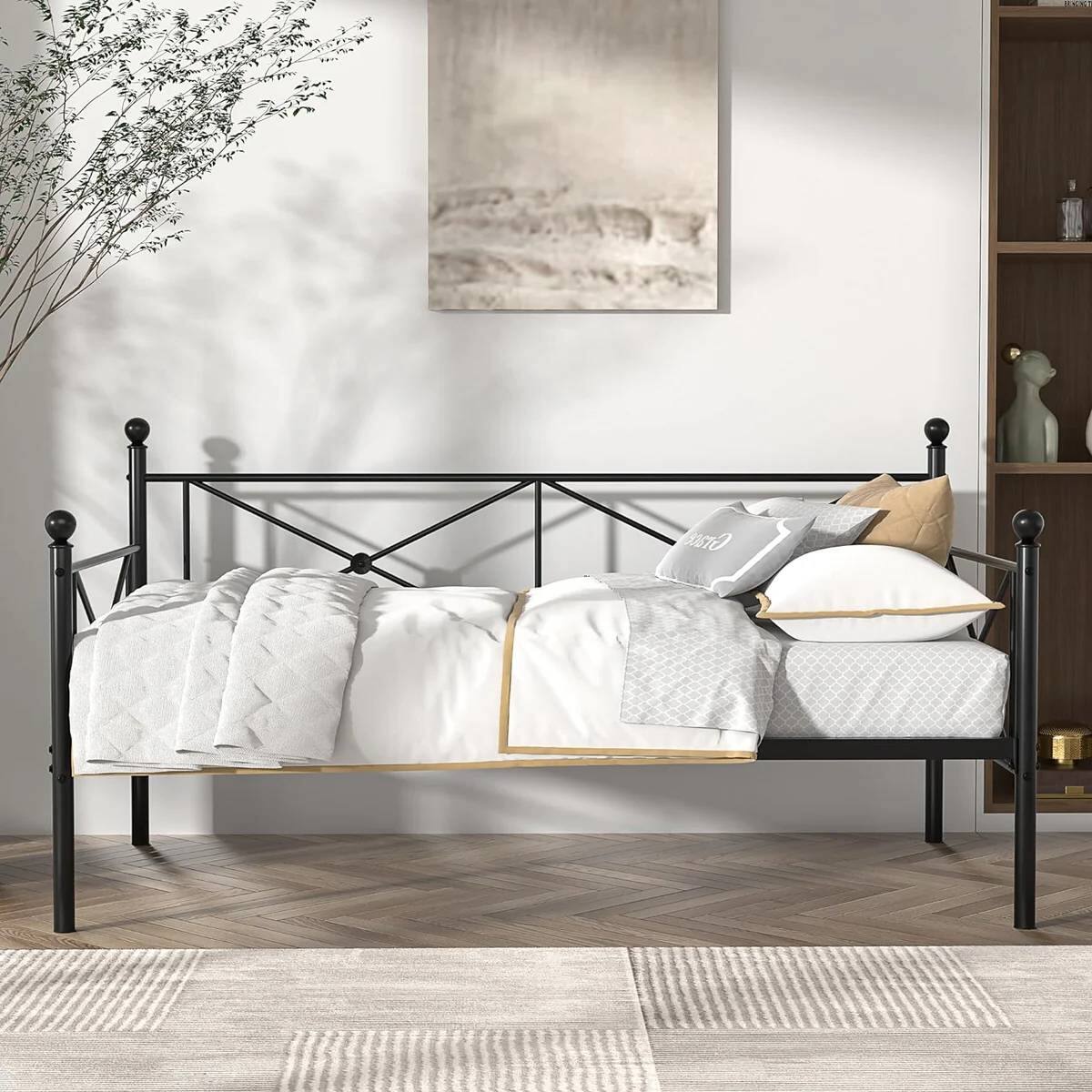 Angle. Hivvago - Hivvago Twin size Classic Heavy Duty Metal Day Bed Frame - Black.