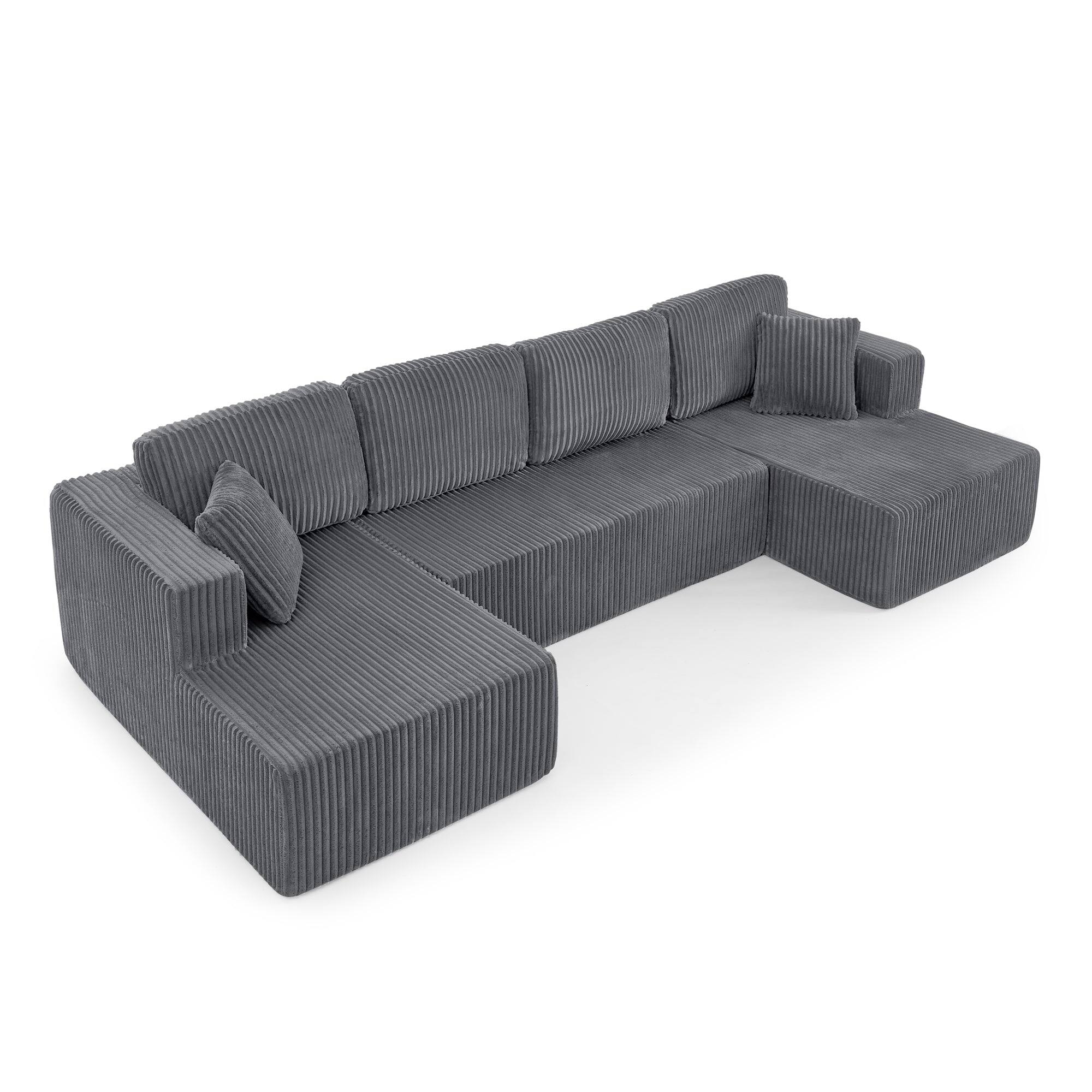 Alt View 8. Boyel Living - U Shape Modular Sectional Sofa Compressed Corduroy Couch Minimalist Sleeper Sofa for Living Room and Bedroom Grey - Grey.