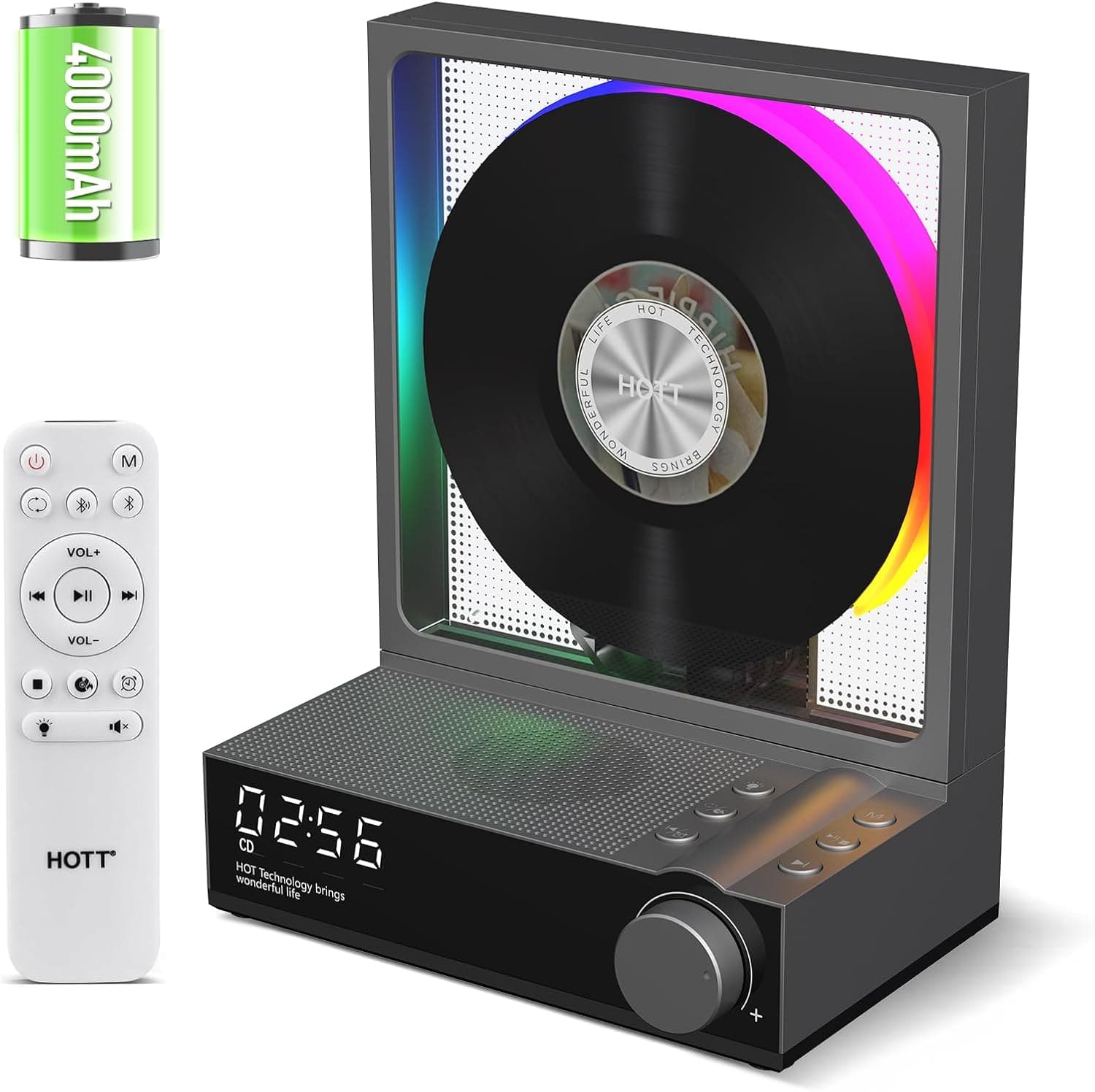 Vulpecula Spade - HOTT Portable CD Player,Retro Bluetooth 5.3 CD Players for Home,Music Player with HiFi Speaker