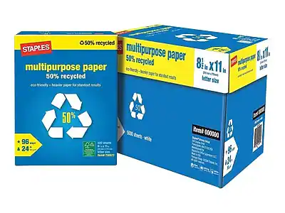 Staples Multipurpose Paper
50% Recycled
8.5" x 11" Letter Size
500 Sheets - White
96 Sheets per Pack
24 Packs per Box
Item # 000000