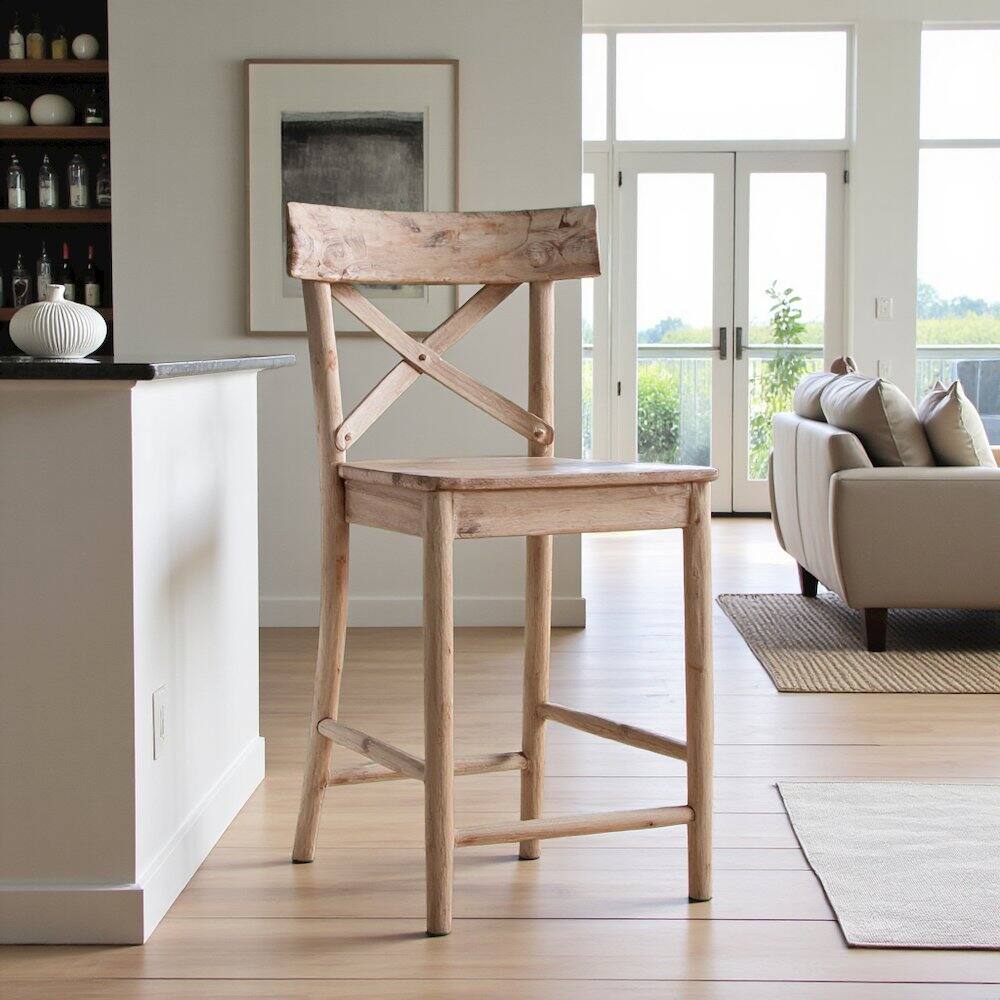 Alt View 4. FurniFact - Beach Acacia Metal Counter Height Stool with Back - Beach.