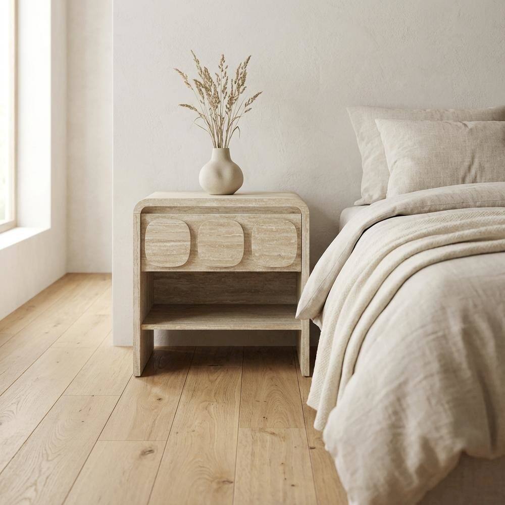 Angle. FurniFact - Gray Finish Nightstand with Minimalist Design and Smooth Surface - Gray.