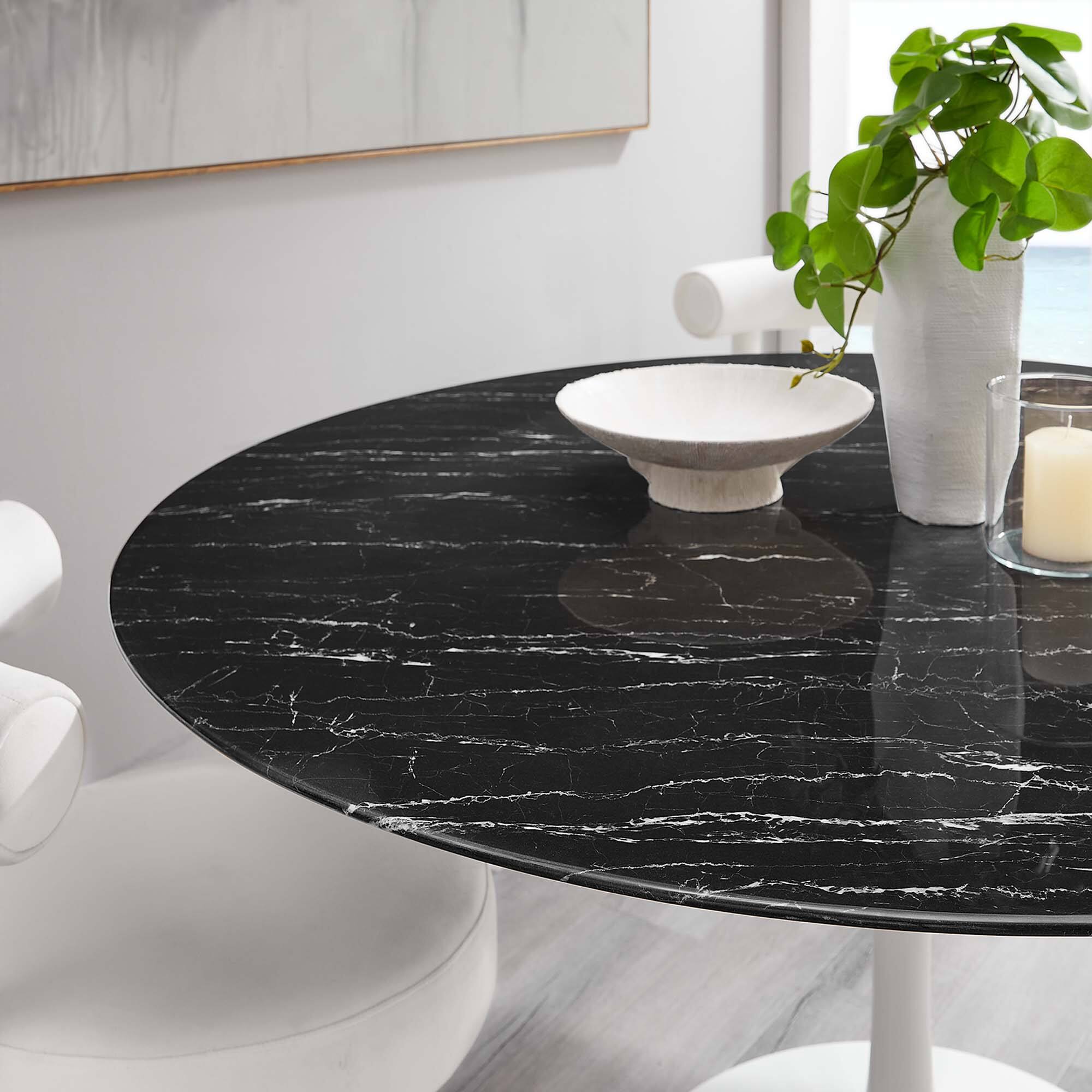 Alt View 6. Modway - Lippa 60" Round Faux Marble Dining Table by Modway - White Black.