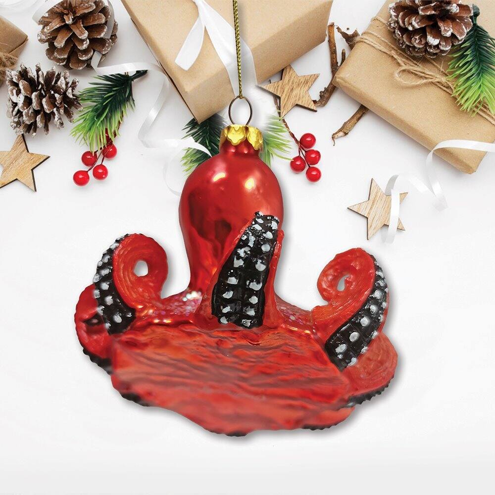 Back. OrnamentallyYou - Pacific Octopus Blown Glass Christmas Ornament Sea Animal Creature - Multi-colored.