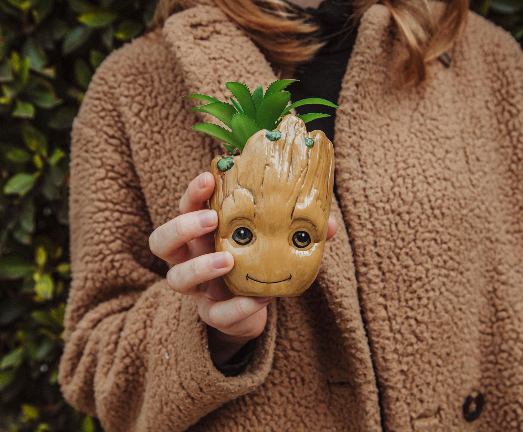 Alt View 3. Marvel - Marvel Studios I Am Groot 3-Inch Ceramic Mini Planter With Artificial Succulent - Brown.