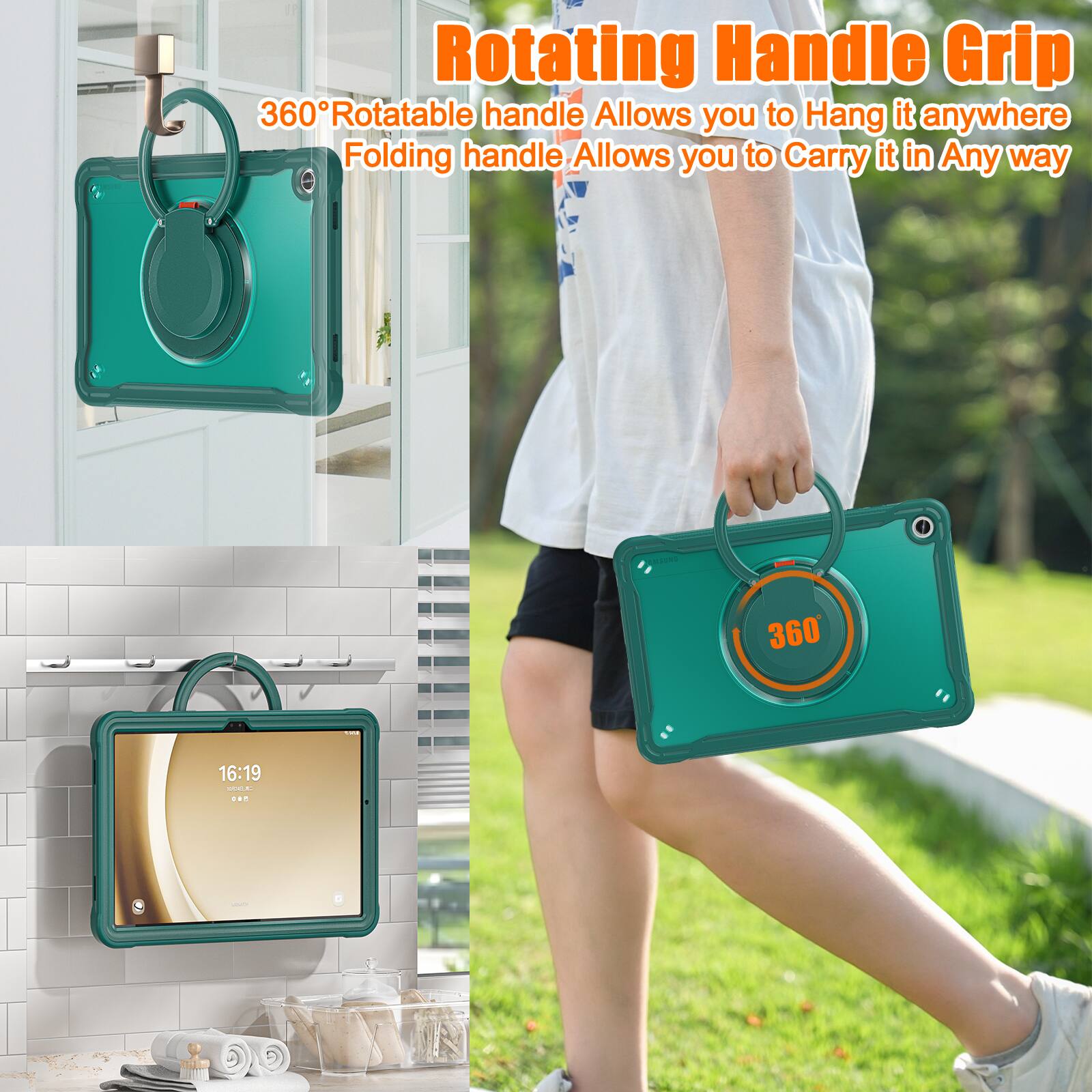 Rotating Handle Grip  
360° Rotatable handle Allows you to Hang it anywhere  
Folding handle Allows you to Carry it in Any way
