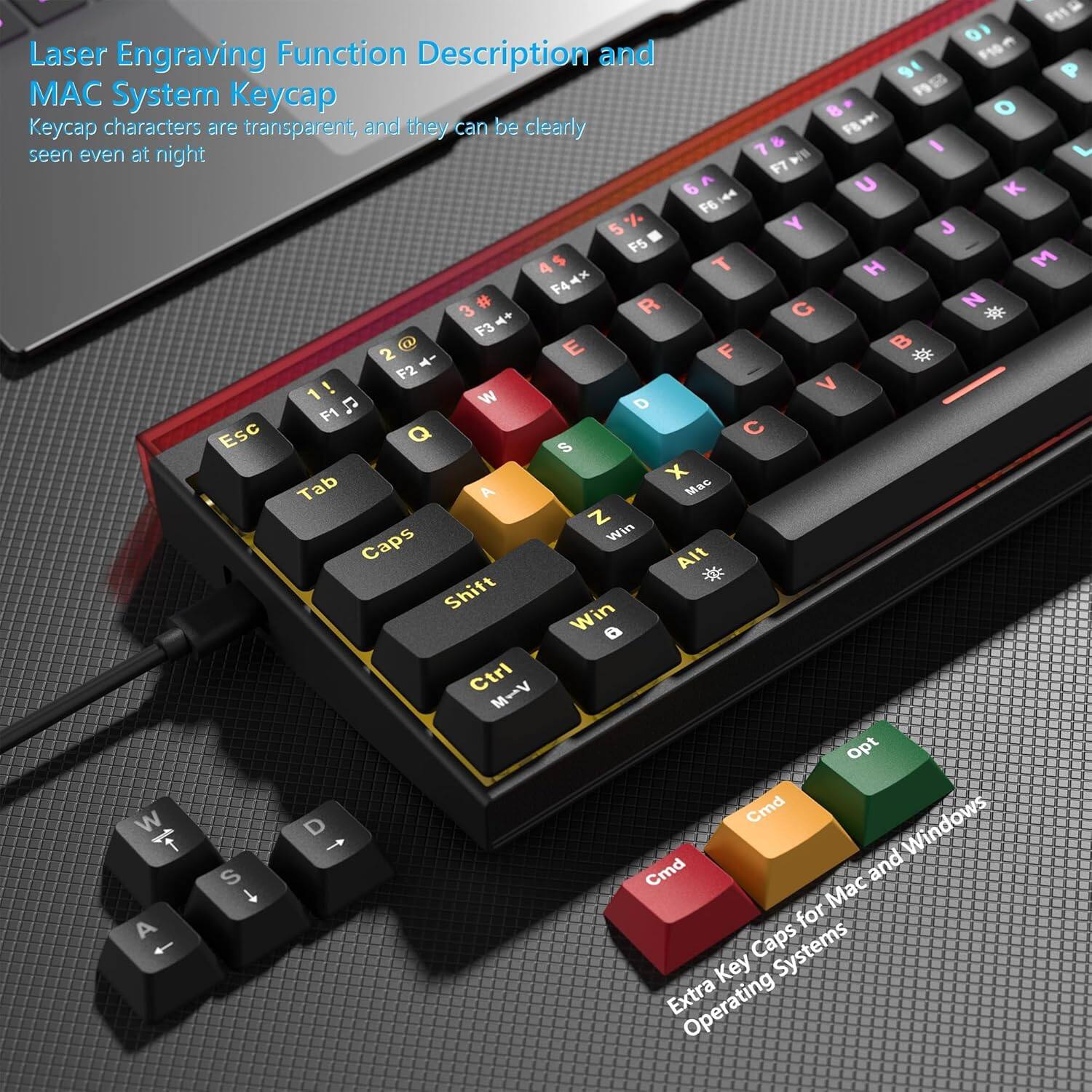 Laser Engraving Function Description and MAC System Keycap

Keycap characters are transparent, and they can be clearly seen even at night

Extra Key Caps for Mac and Windows Operating Systems