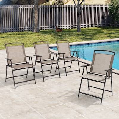 Front. Crestlive Products - Crestlive Products Set 4pc Brown Steel Frame Stationary Dining Chair Texteline Mesh Seat - Beige-4PC.