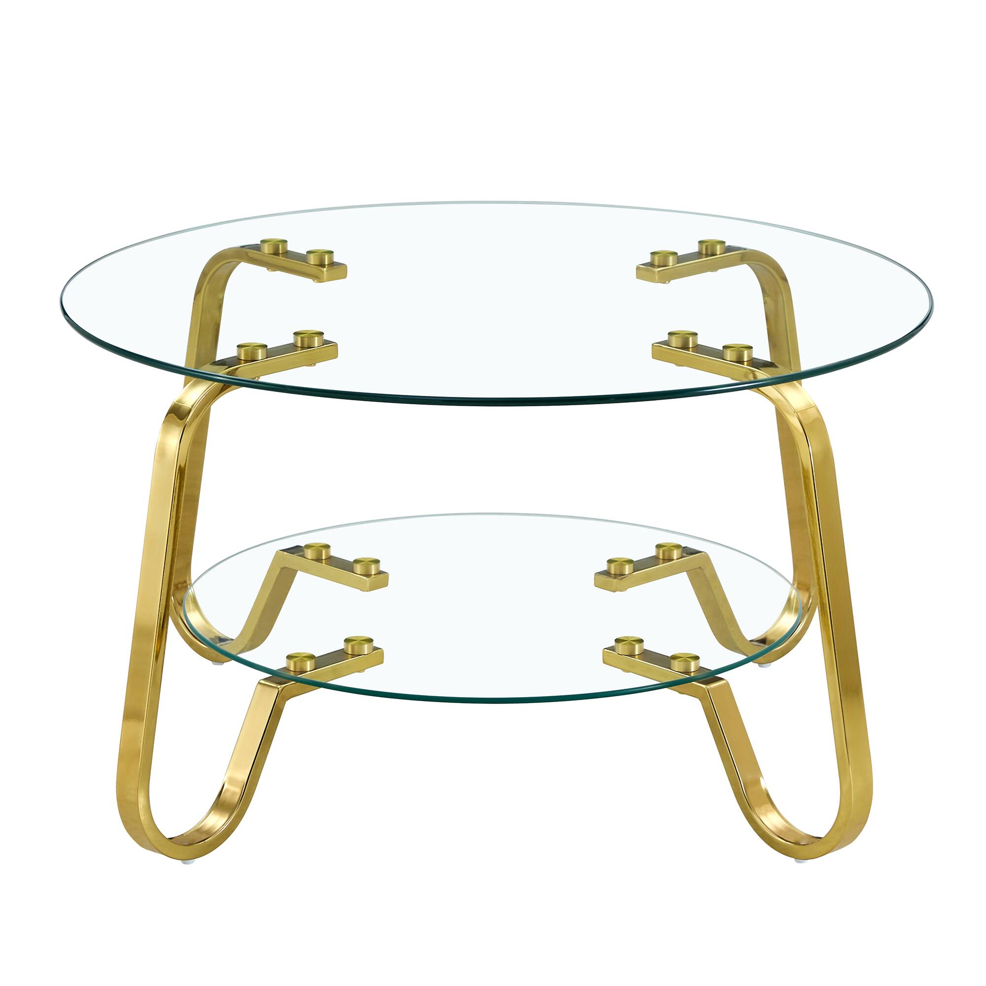 Alt View 5. Loheer - Loheer- Tempered Glass Coffee Table Double Tier Metal Frame Center Table for Living Room 2.6x2.6x1.5 ft - Gold.