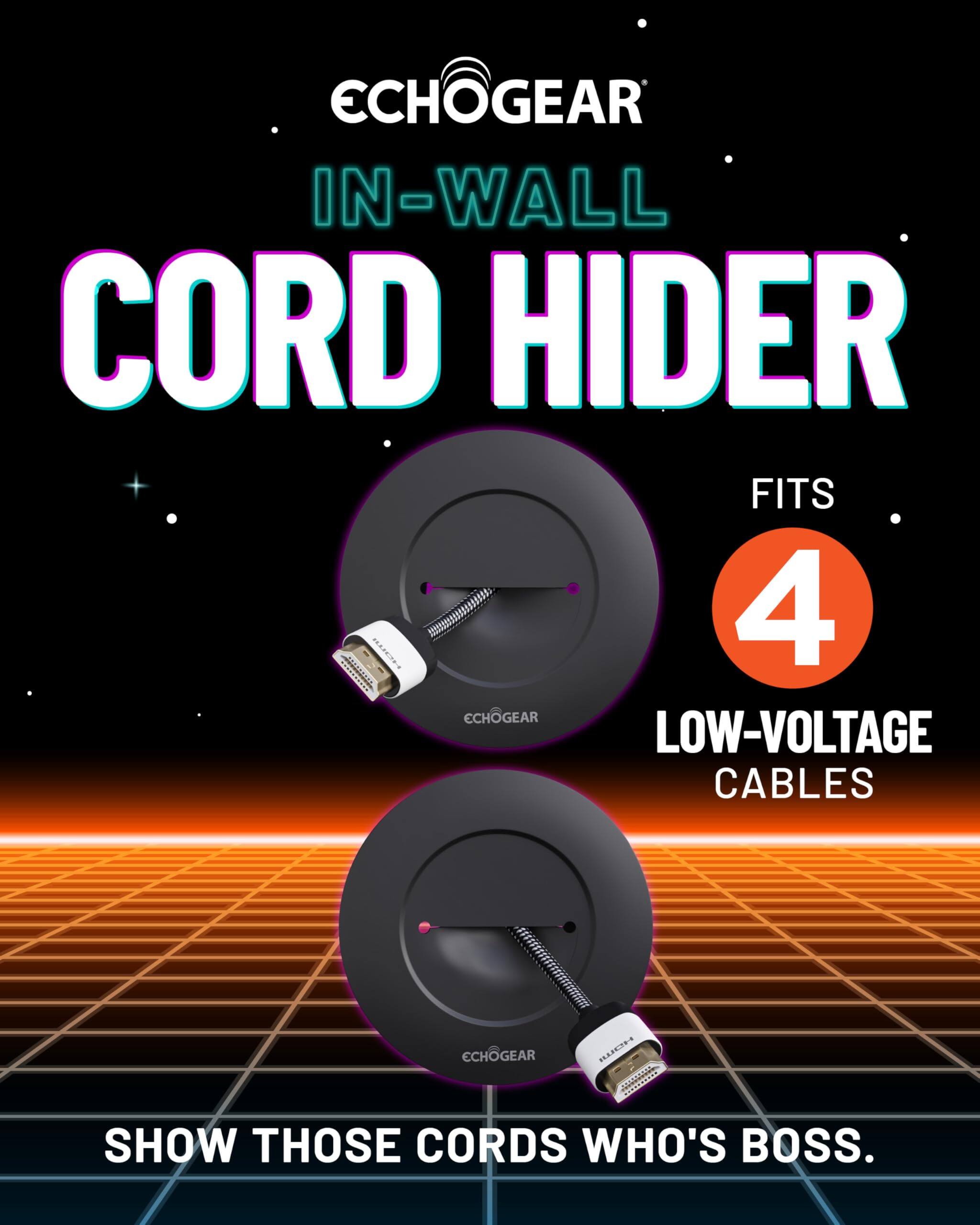 ECHOGEAR IN-WALL CORD HIDER FITS 4 ECHOGEAR LOW-VOLTAGE CABLES. ECHOGEAR SHOW THOSE CORDS WHO'S BOSS.