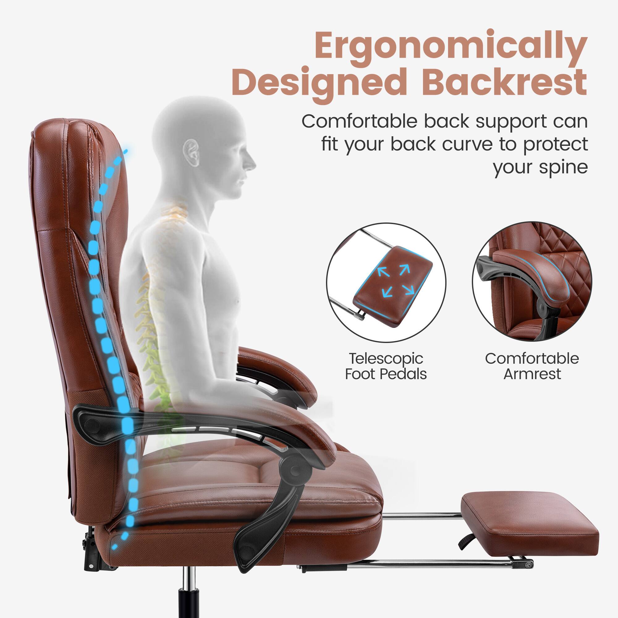 Ergonomically Designed Backrest  
Comfortable back support can fit your back curve to protect your spine  

Telescopic Foot Pedals  
Comfortable Armrest