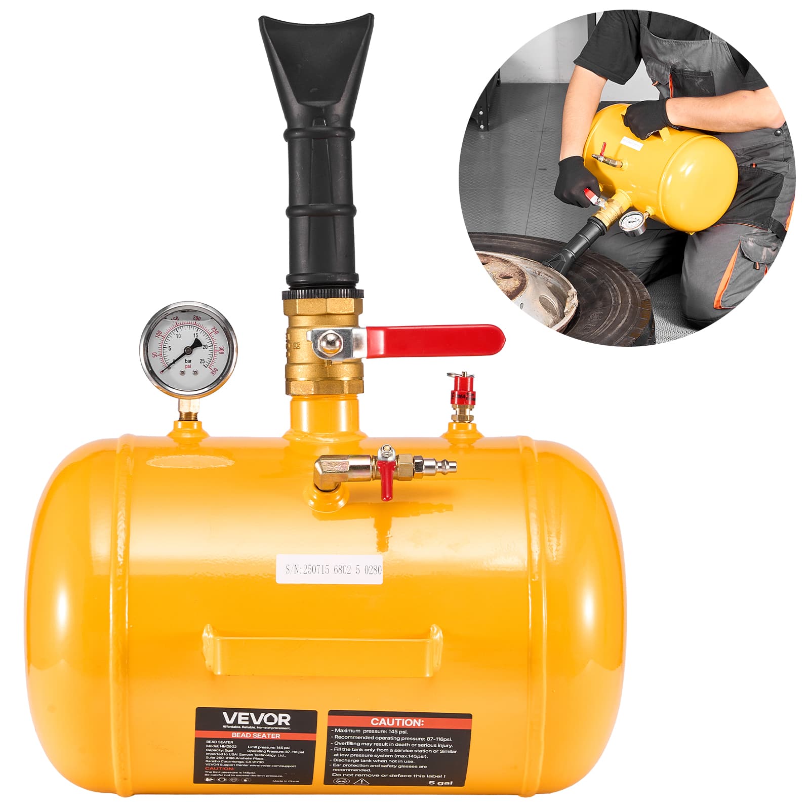 VEVOR - Air Tire Bead Seater, 5 Gal / 18.9 L, Heavy Duty Tire Bead Blaster Tool, 87-116 PSI Operating Pressure - Yellow price history on PriceWatchPro
