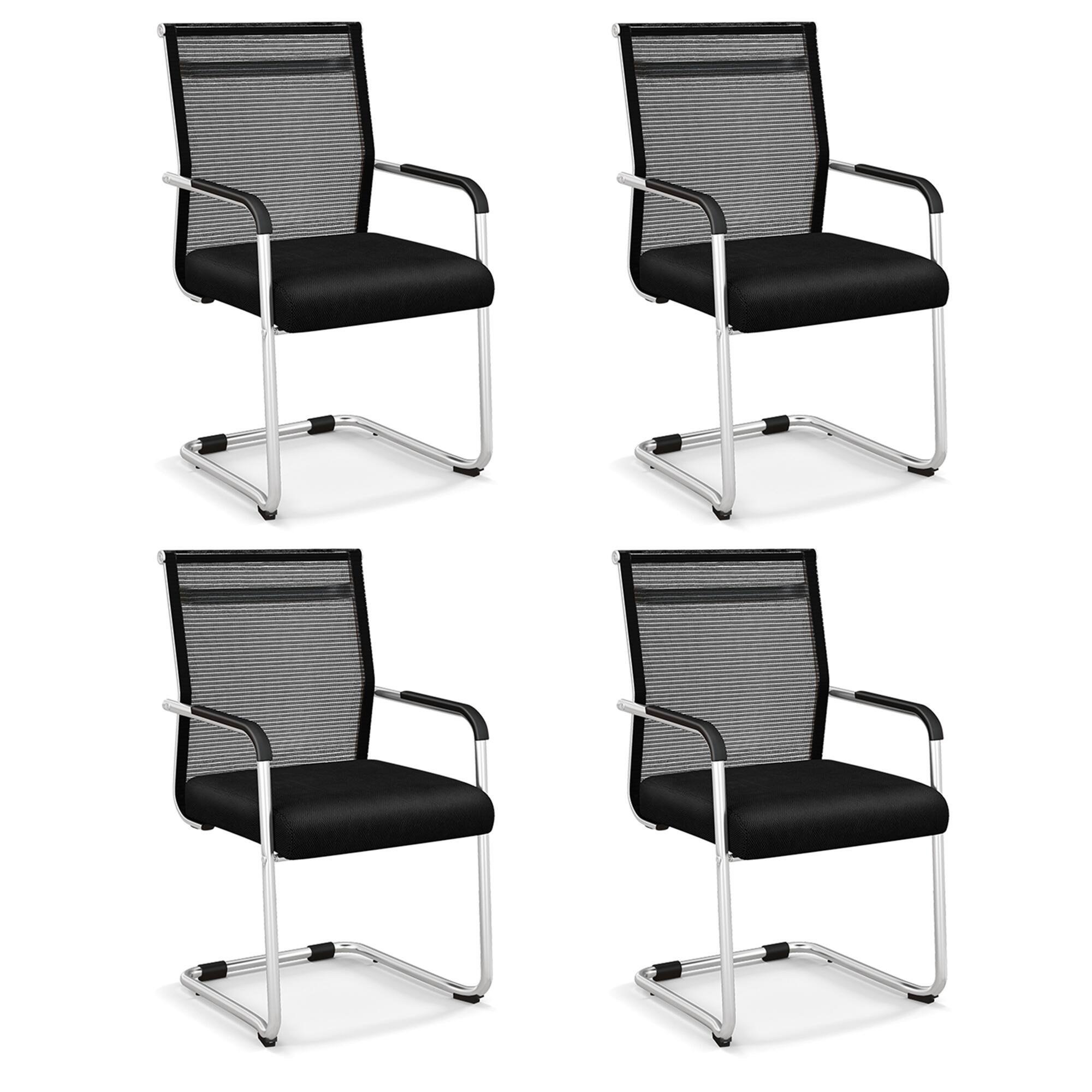 Front. Costway - Mesh Reception Chair with Armrests - Black.
