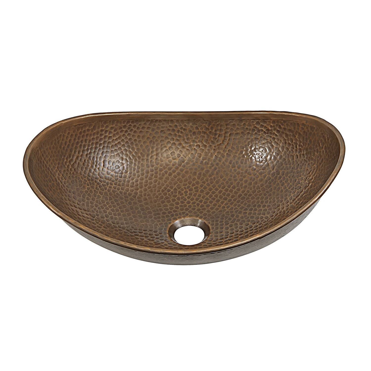 Front. SlickBlue - Modern Oval Copper Vessel Sink with Textured Hammered Finish - Copper.
