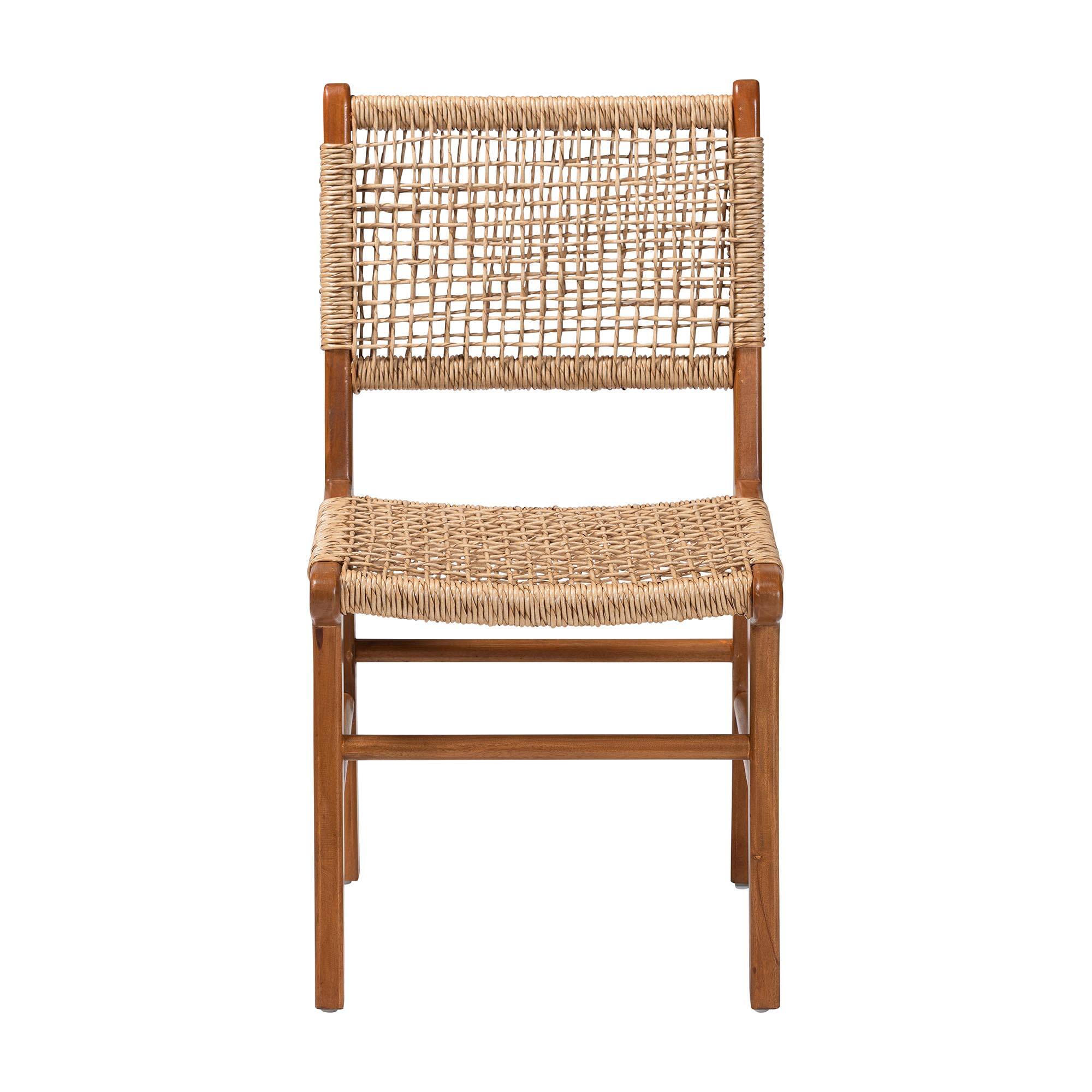 Angle. bali & pari - Ariba Dining Chair with Mahogany Wood Frame and Viro Fiber Weaving, Rustic Boho Accent Chair - Caramel Brown/Natural Brown.