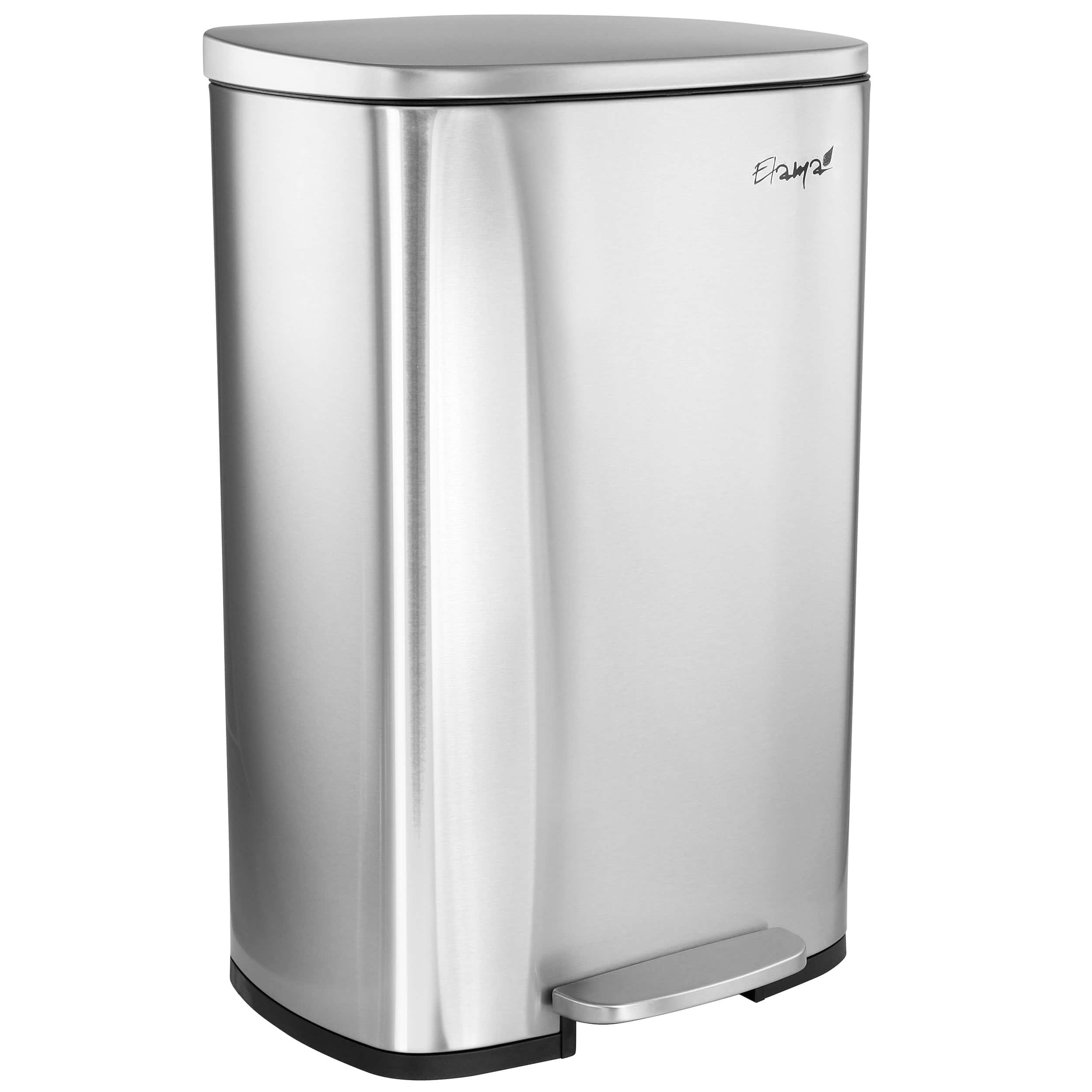 Elama - 50 Liter/13 Gallon Rectangular Stainless Steel Step Trash Bin with Slow Close Mechanism - Silver
