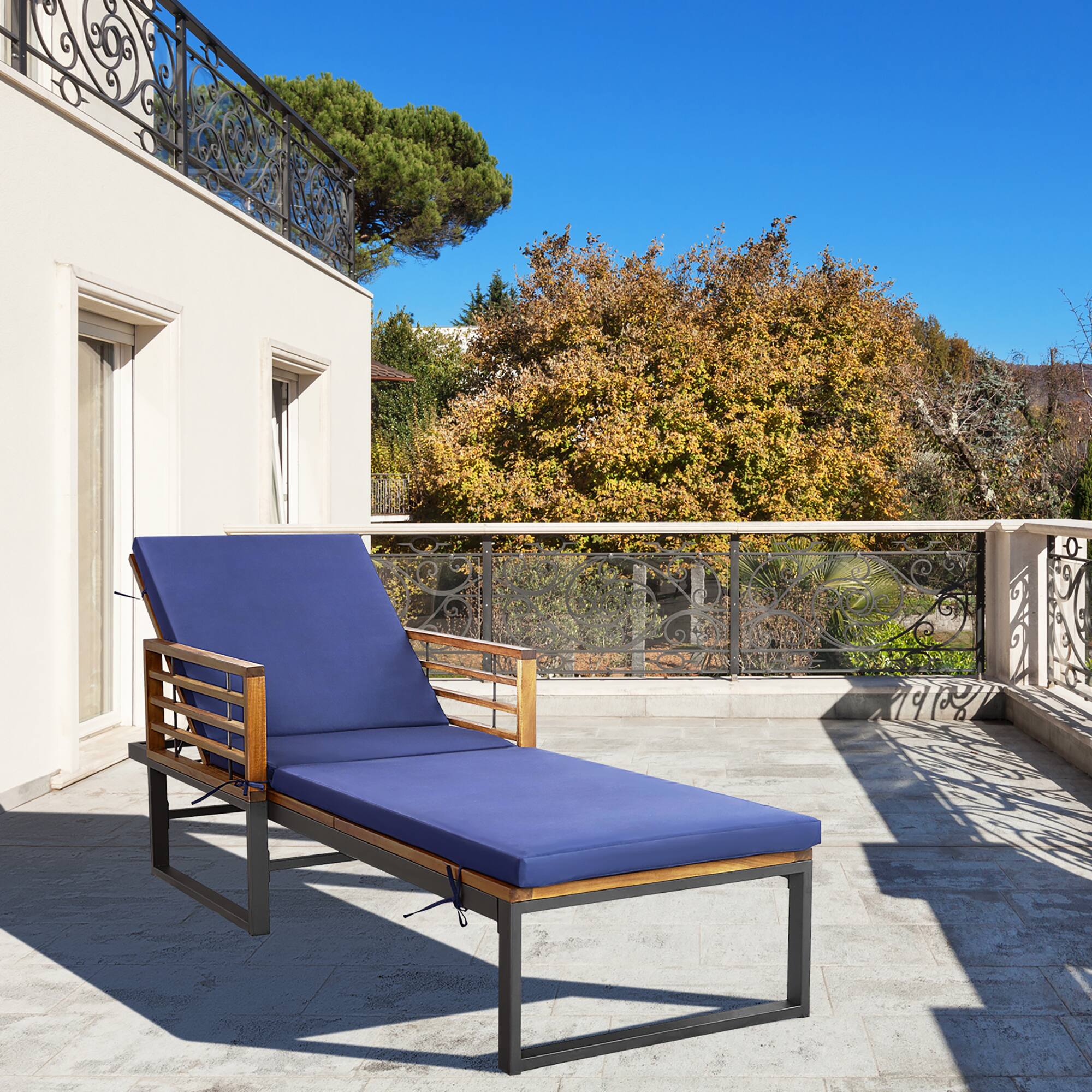 Alt View 8. Gymax - Gymax 2 Pieces Outdoor Chaise Lounge Chair w/ 4-Position Adjustable Backrest Backyard Poolside - Navy, Natural, Black.
