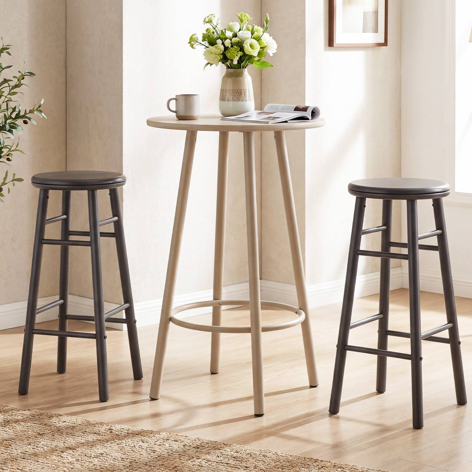 Alt View 5. Gymax - Gymax 29'' Swivel Bar Stools Set of 4 w/Backless Design Footrests & Strong Crossbars Gray - Grey.