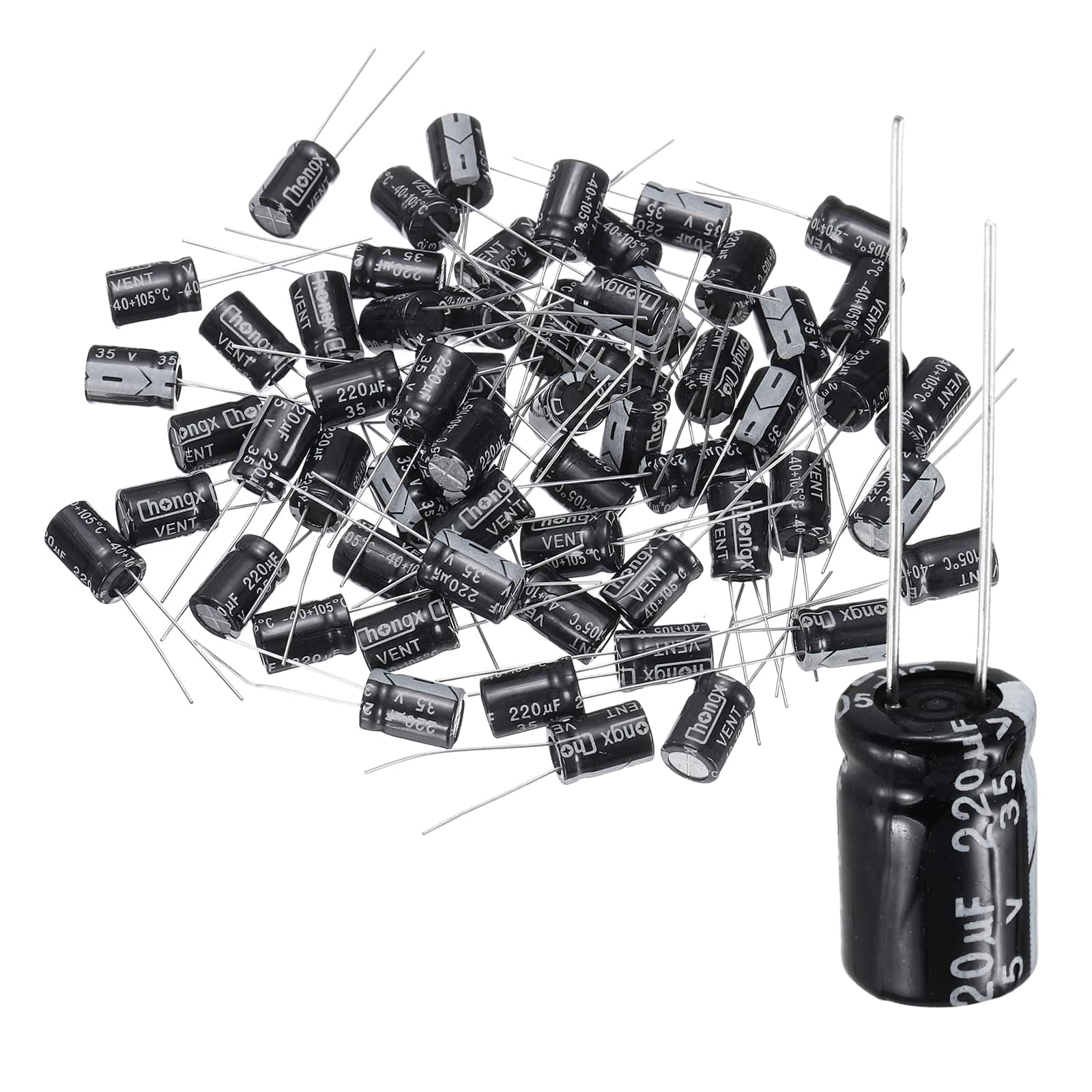 Unique Bargains - 220uF 35V 8x12mm Electrolytic Capacitor, 105C High Temp Radial Leads, for TVs/LCDs/VCD, 60pcs - Black price history on PriceWatchPro