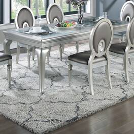 Loheer - Silver Rectangular Dining Table With Glass Insert Top and Extension Leaf - Champagne and silver