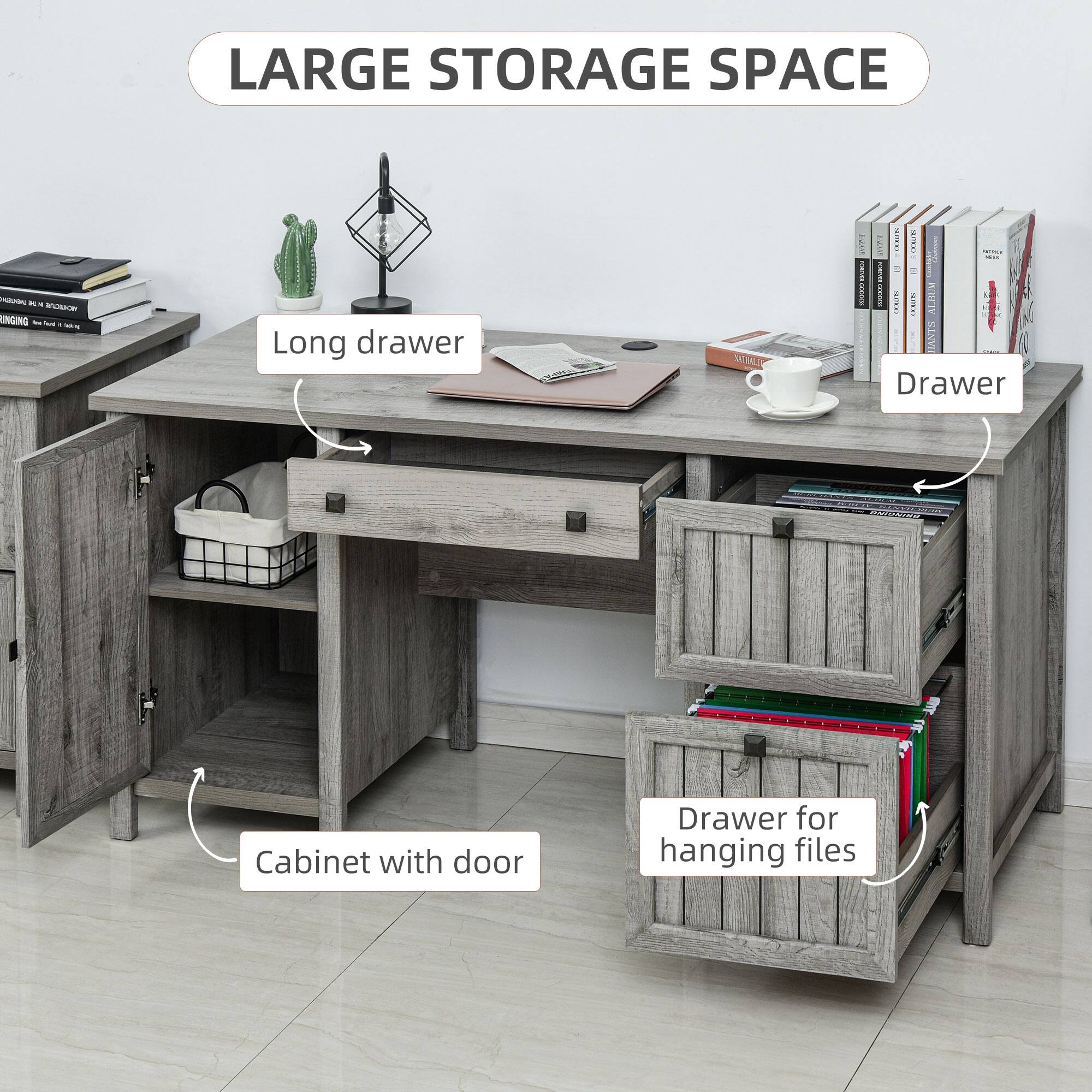 LARGE STORAGE SPACE

Long drawer
Drawer
Cabinet with door
Drawer for hanging files
