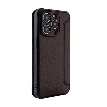 Front. Reiko - Magnetic Wallet Leather Phone Case For Apple Iphone 15 Pro In Brown - Brown.