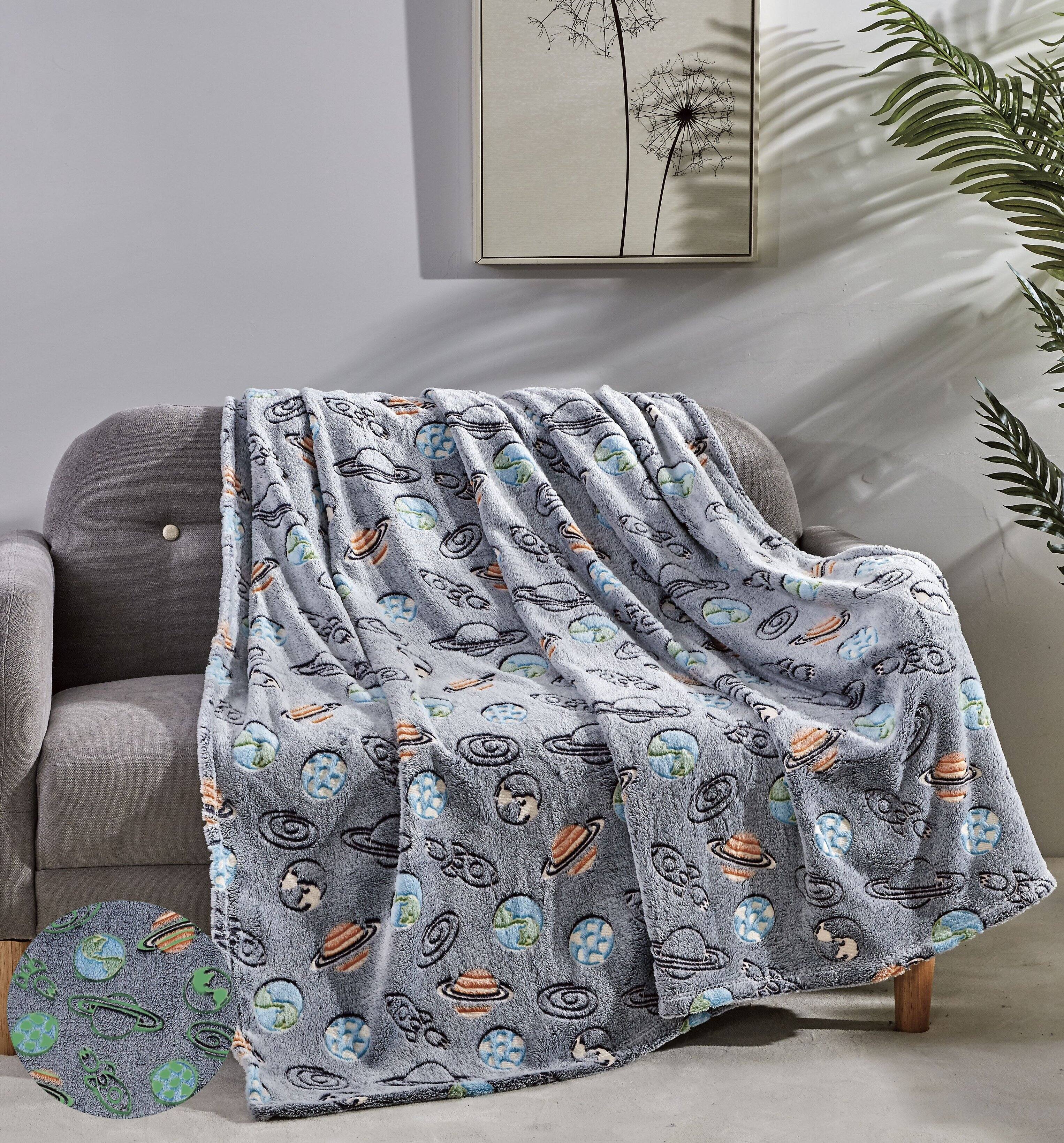 Angle. Noble House - Noble House Glow In The Dark Super Fun & Cozy Microplush Throw Blanket Makes A Great Gift 50" x 60" - Space - Space.