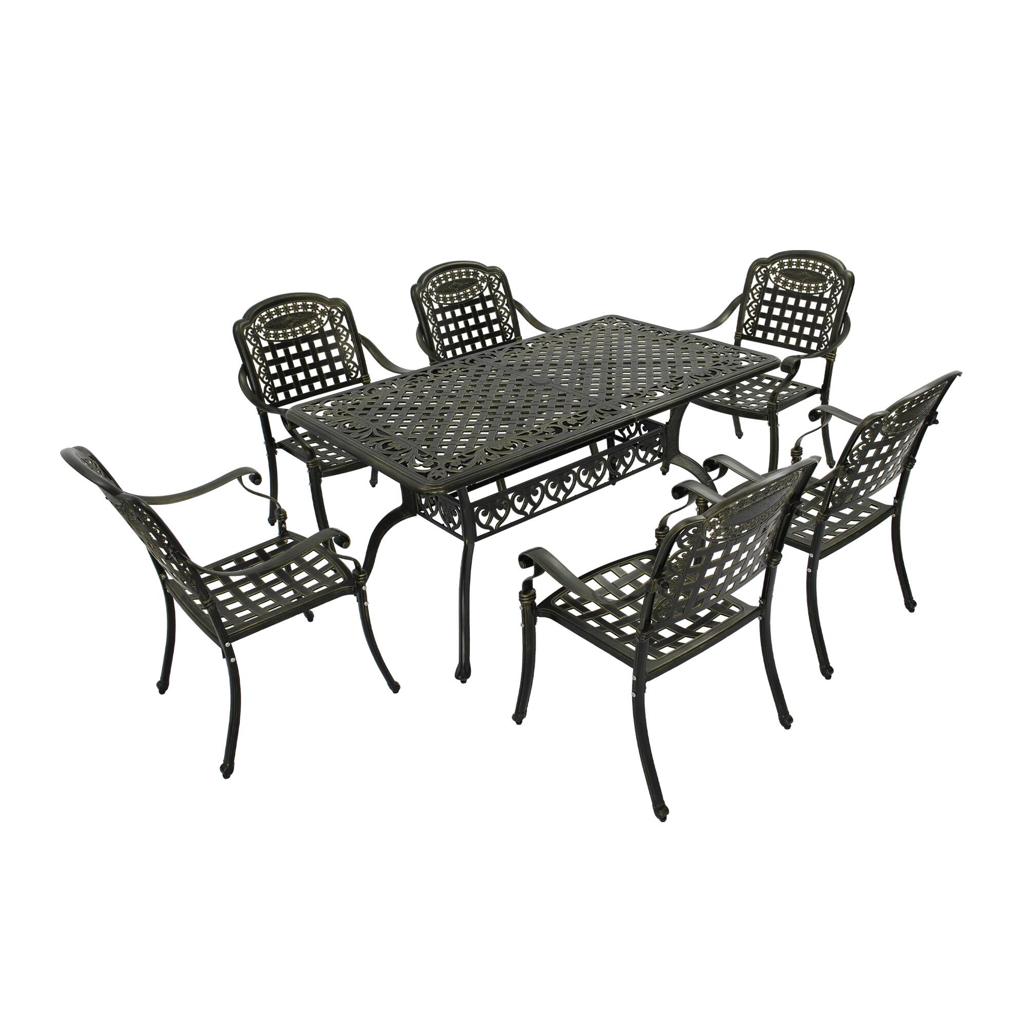 Front. Mondawe - 7-Piece Set Of Cast Aluminum Patio Furniture - Bronze.