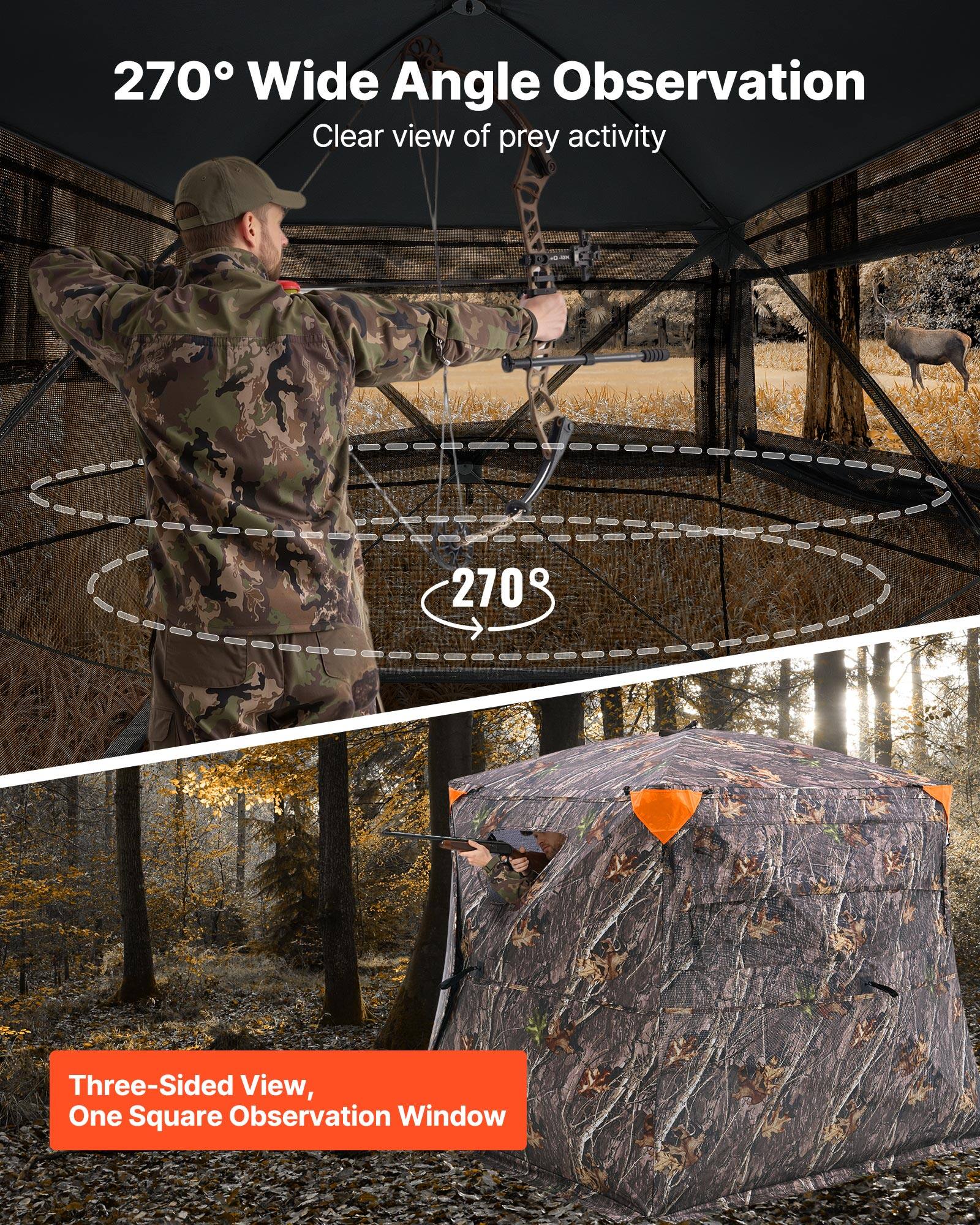 270° Wide Angle Observation  
Clear view of prey activity  

Three-Sided View,  
One Square Observation Window