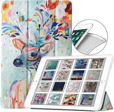 Front. DuraSafe Cases - iPad 9.7" 6th/5th Gen 2018/2017 Shock-Absorbing TPU Smart Case with Tri-Fold Stand A1474 A1475 A1476 A1566 A1567 A1822 - Deer Print.