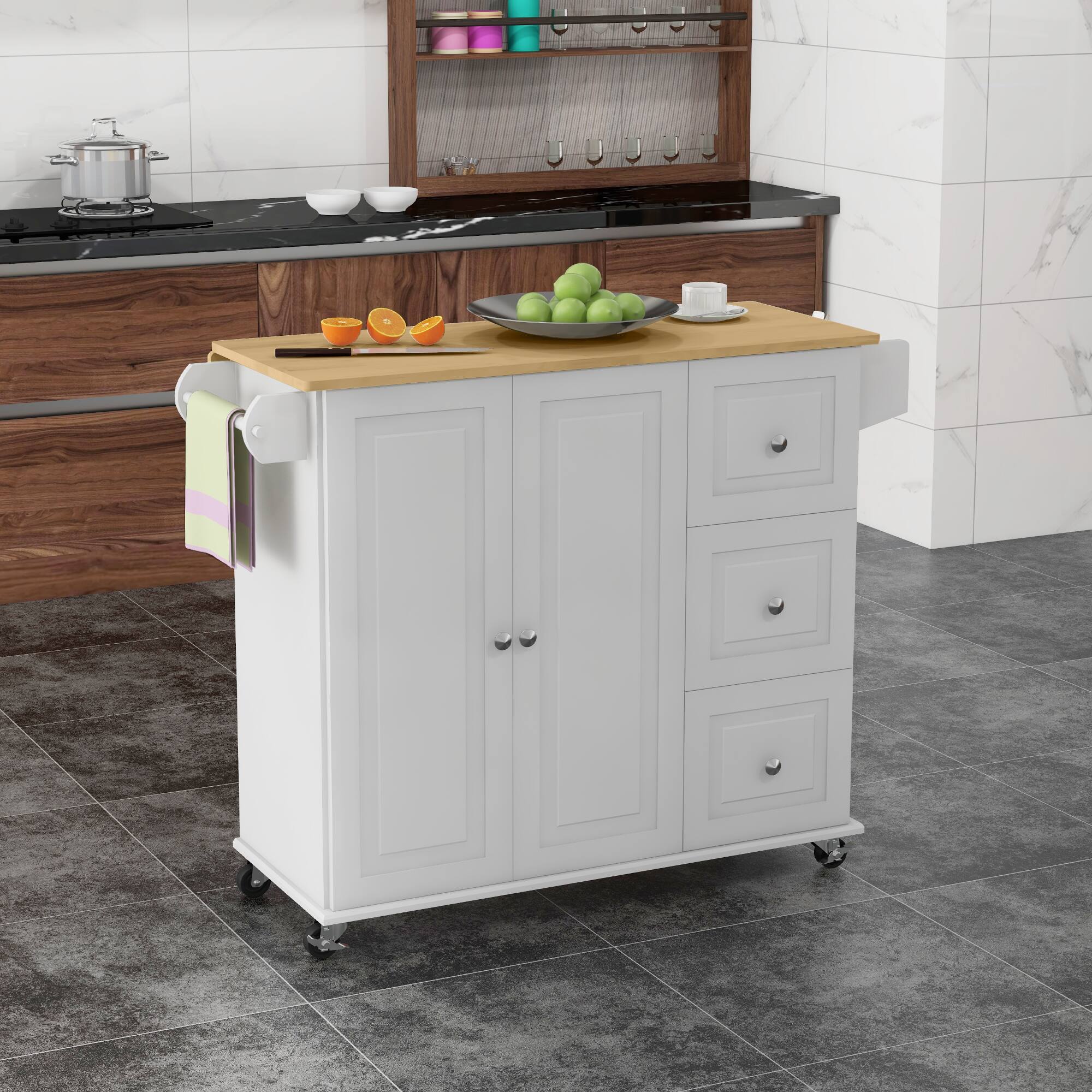 Alt View 1. Homcom - Kitchen Island on Wheels, Kitchen Cart with Drop Leaf - White.