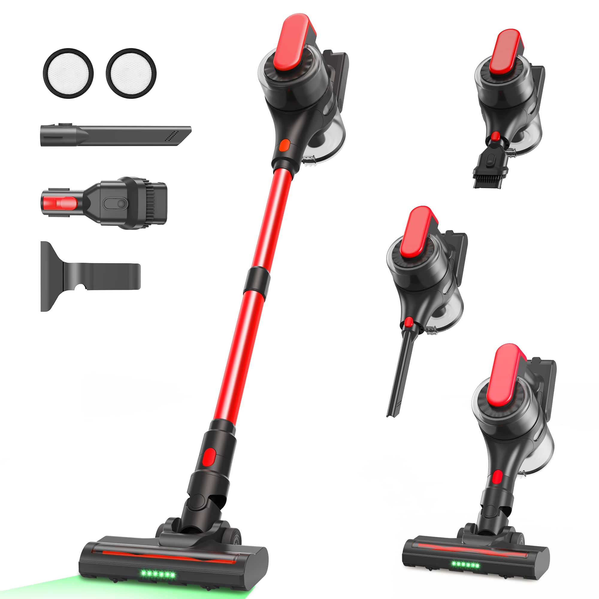 MOOSOO - Lightweight Cordless Vacuum, 36Kpa Powerful Suction, 55 mins runtime, Stick Vacuum for Hard Floor Carpet Pet Hair - Red&Black